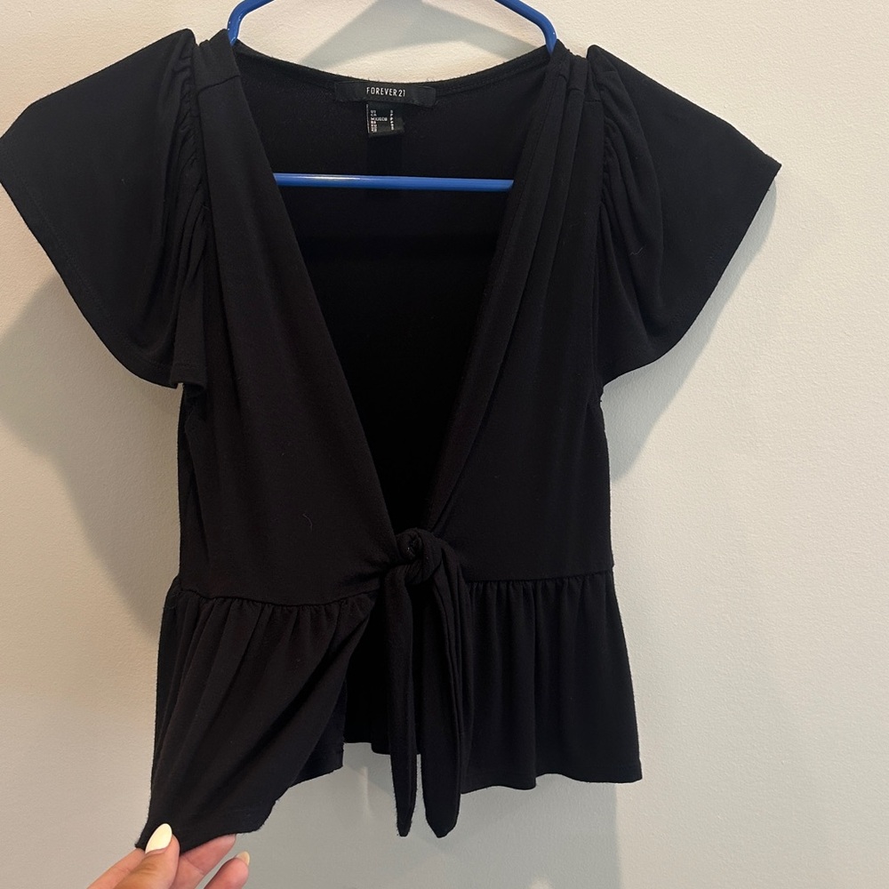 Forever 21 Black Tie-Front Blouse